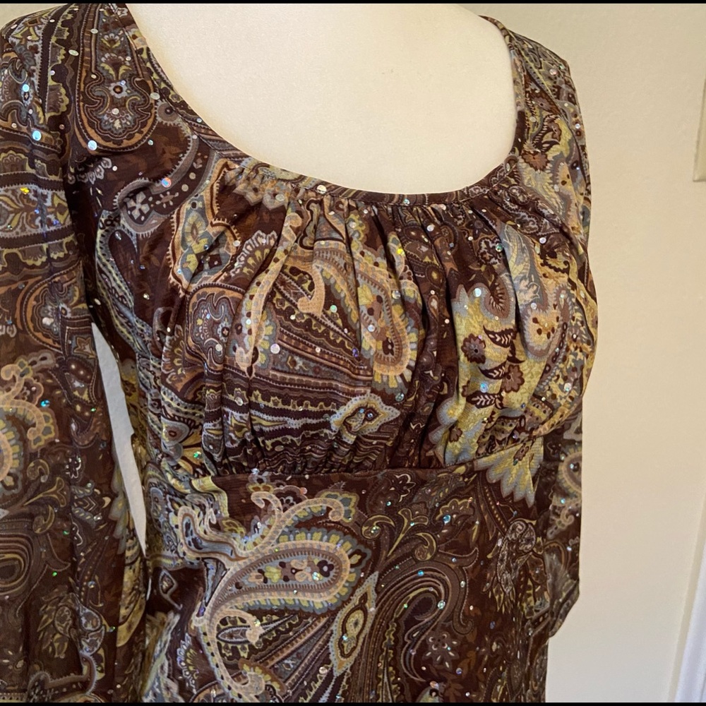 90S 2000s PAISLEY SEQUIN SHIMMER MILKMAID TOO